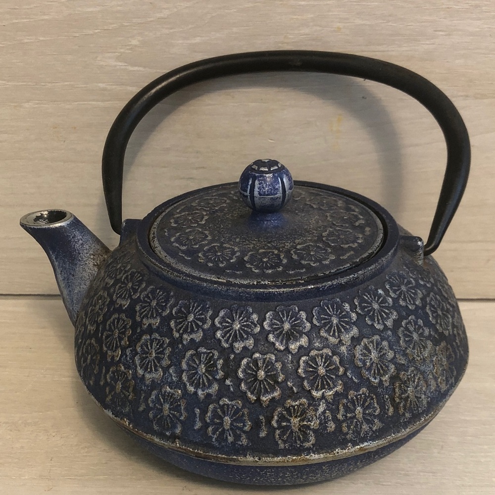 Blue Floral Cast Iron Japanese Teapot “Tetsubin”